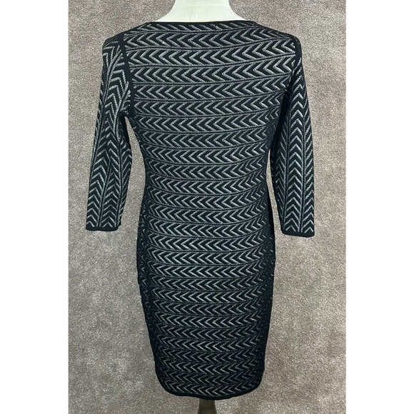 Calvin Klein Dress Large Knee Length Black Chevron Bodycon Sweater Pullover - Picture 2 of 9